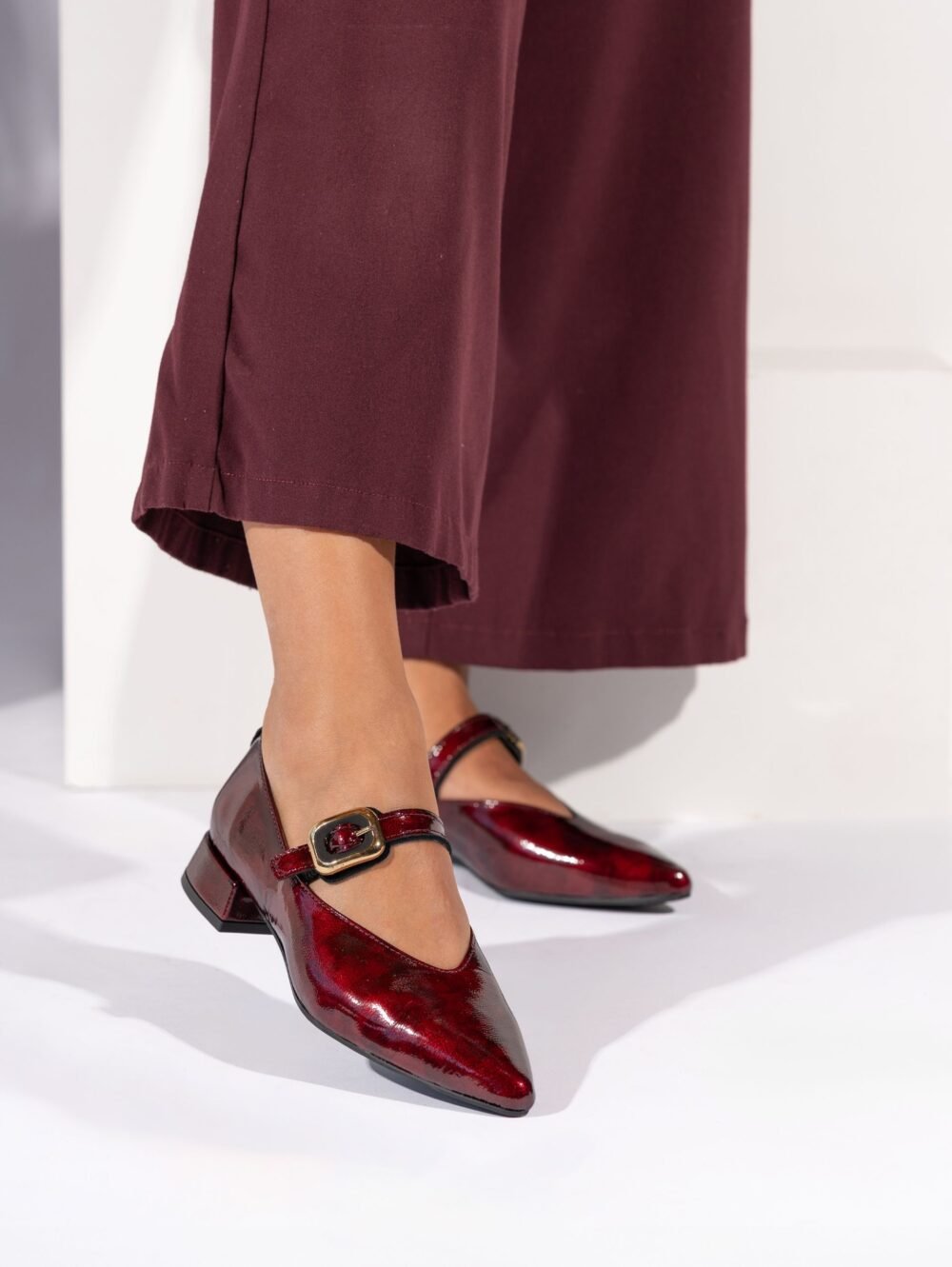 Burgundy Low Heel Shoes Lea 100